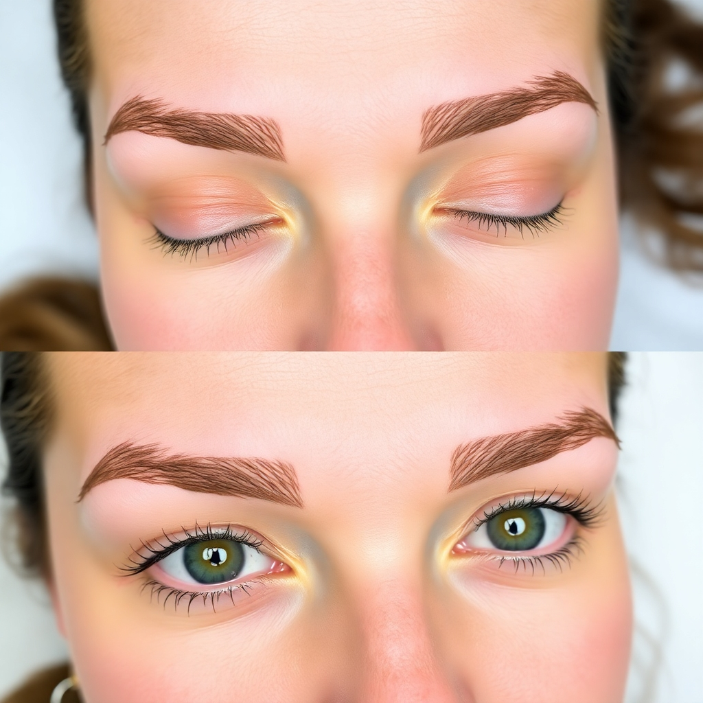 An image showcasing before and after shots of eyebrow shaping, highlighting the transformation. Focus on the symmetry and precision of the eyebrow shape, using flattering lighting and a neutral background. High-quality images are essential.